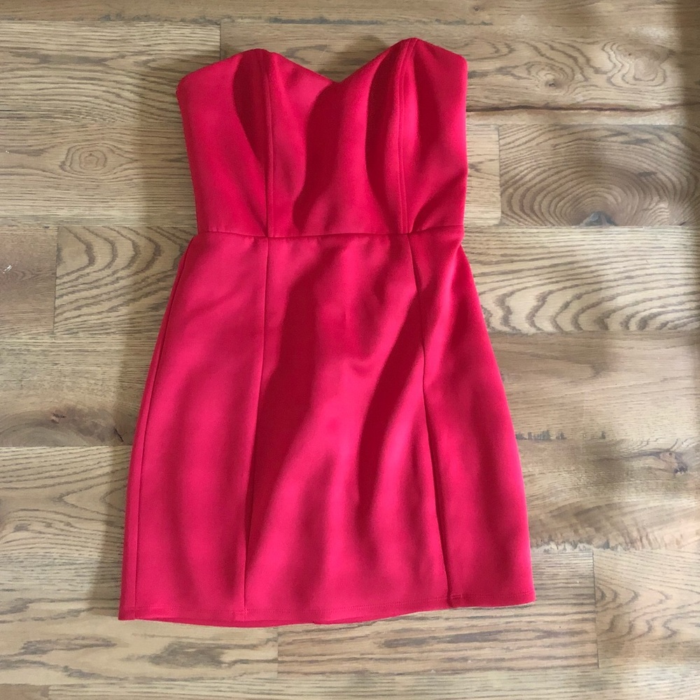 NBD red strapless dress